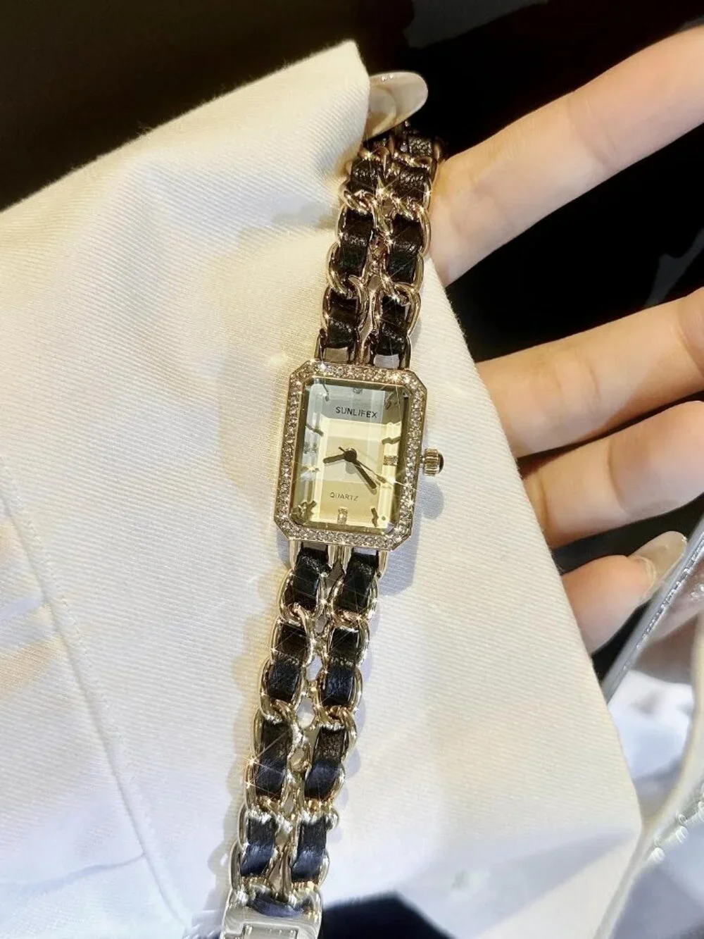 Women's Gold Square Adjustable Chain Braid Band Quartz Retro Dress Wrist Watch